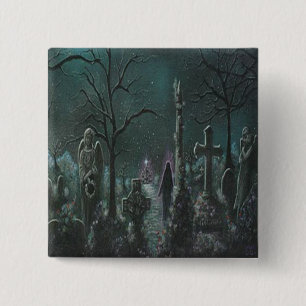 Badge Carré 5 Cm Bouton de cimetière fantôme