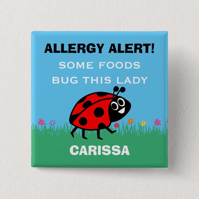 Badge Carré 5 Cm Bouton de coccinelle d'alerte d'allergie (Devant)