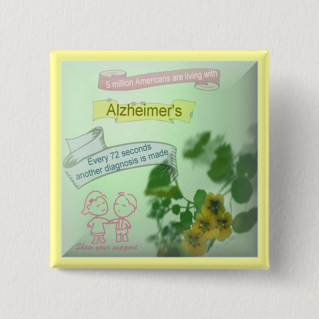 Badge Carré 5 Cm Bouton de conscience d'Alzheimers (Devant)