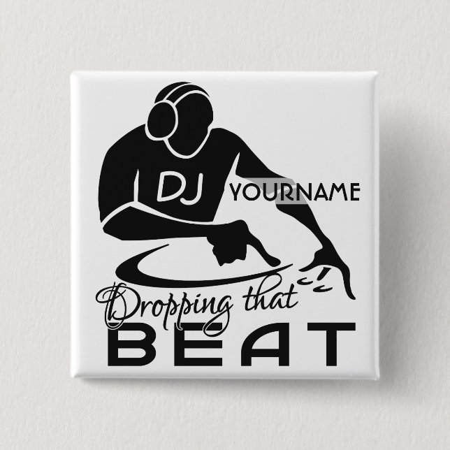 Badge Carré 5 Cm Bouton de coutume du DJ (Devant)