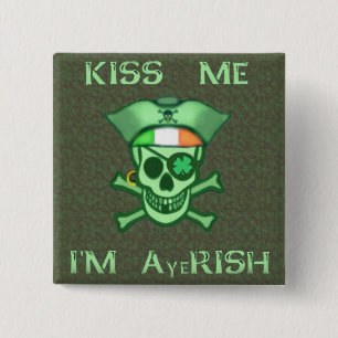 Badge Carré 5 Cm Bouton de crâne de pirate du jour de St Patrick