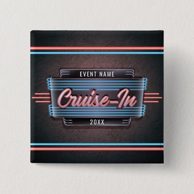Badge Carré 5 Cm Bouton de croisière Neon (Devant)