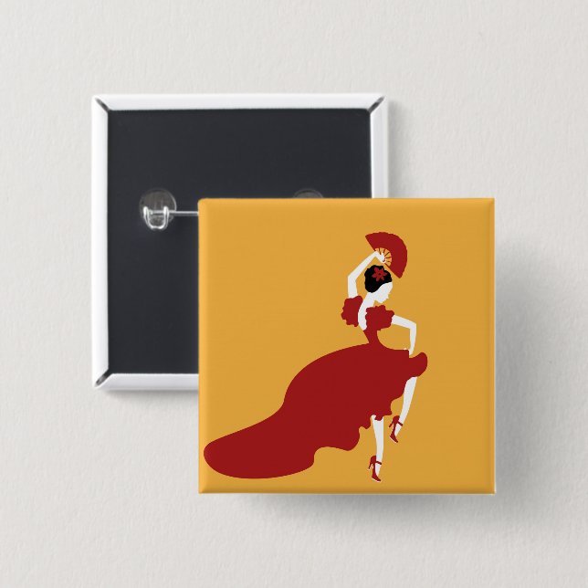 Badge Carré 5 Cm Bouton de danseur flamenco (Devant & derrière)