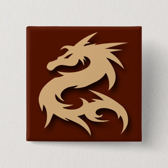 Badge Carré 5 Cm Bouton de DRAGON (Devant)
