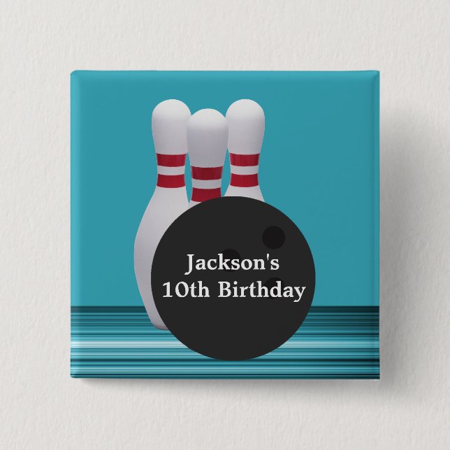 Badge Carré 5 Cm Bouton de fête d'anniversaire de Bowling (Devant)