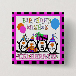 Badge Carré 5 Cm Bouton de fête d'anniversaire de Penguin