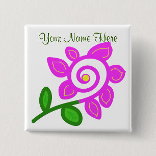 Badge Carré 5 Cm Bouton De Fleur Étrange