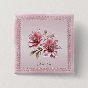 Badge Carré 5 Cm Bouton de fleurs roses modernes