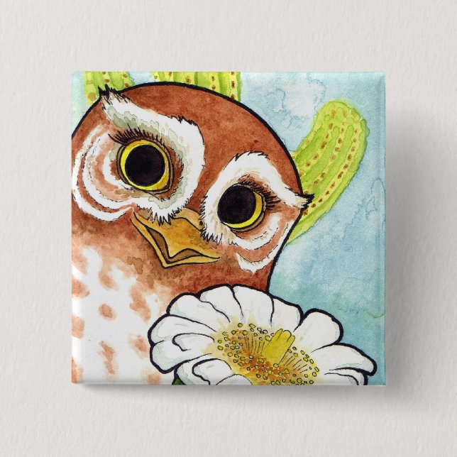 Badge Carré 5 Cm Bouton de hibou d'Elf (Devant)