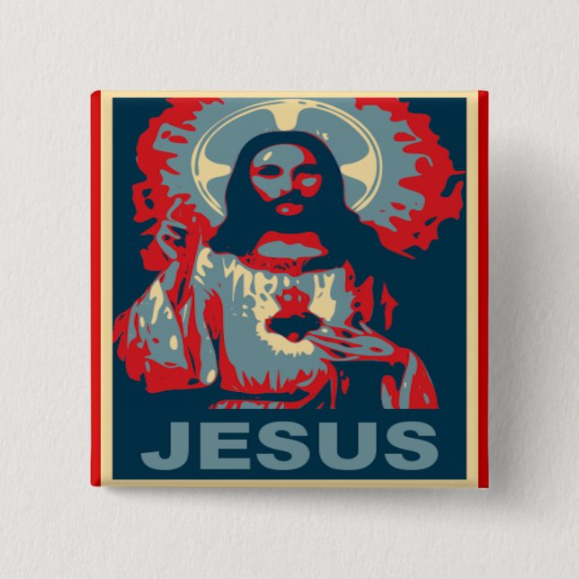 Badge Carré 5 Cm Bouton de Jésus (style d'Obama) (Devant)