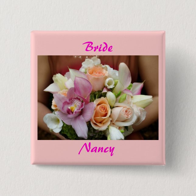 Badge Carré 5 Cm Bouton de jeune mariée (Devant)