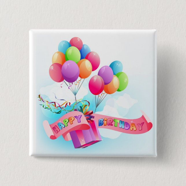 Badge Carré 5 Cm Bouton de joyeux anniversaire (Devant)