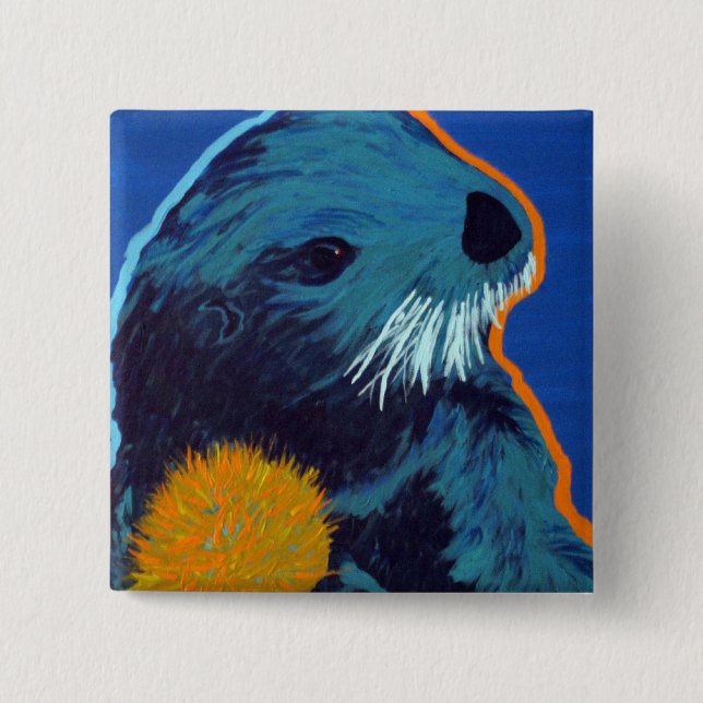 Badge Carré 5 Cm Bouton de loutre de mer (Devant)