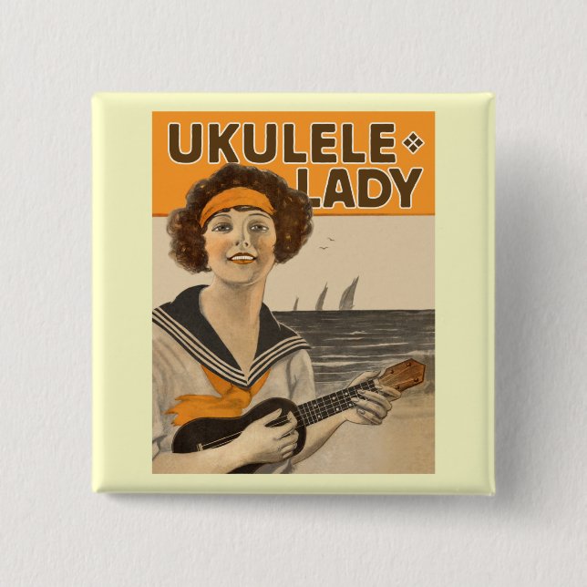 Badge Carré 5 Cm Bouton de Madame #2 d'ukulélé (Devant)