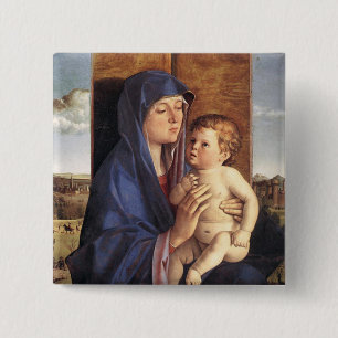 Badge Carré 5 Cm Bouton de Madonna et d'enfant