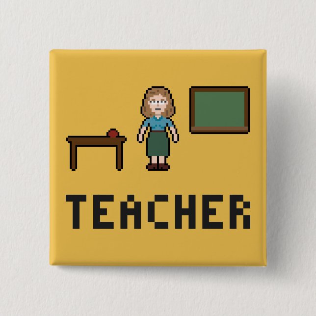 Badge Carré 5 Cm Bouton de maître d'école de pixel (Devant)