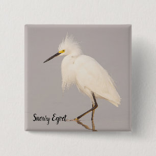 Badge Carré 5 Cm Bouton de marche de l'aigrette neigeuse