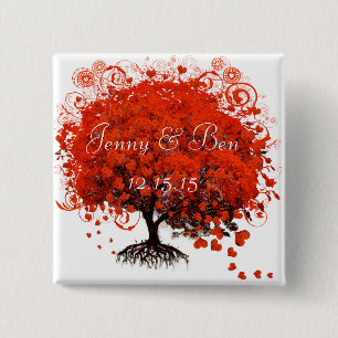 Badge Carré 5 Cm Bouton de mariage Arbre Rouge