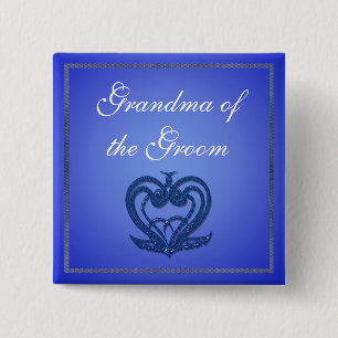 Badge Carré 5 Cm Bouton de mariage bleu élégant.