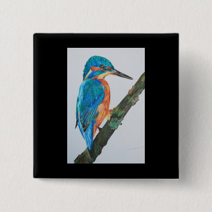 Badge Carré 5 Cm Bouton de martin-pêcheur
