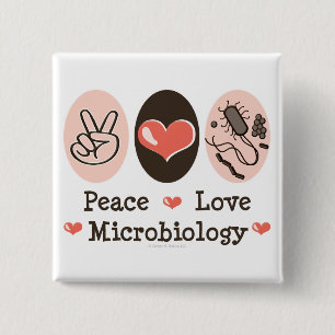 Badge Carré 5 Cm Bouton de microbiologie Peace Love