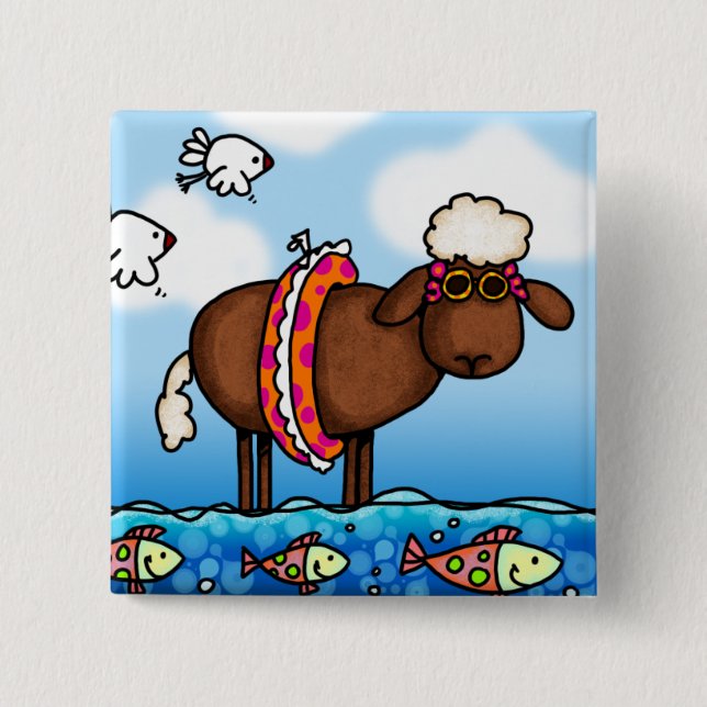 Badge Carré 5 Cm bouton de moutons d'été (Devant)