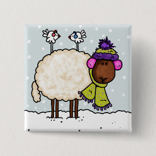 Badge Carré 5 Cm bouton de moutons d'hiver