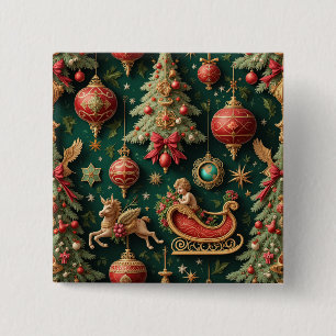 Badge Carré 5 Cm Bouton de Noël baroque élégant