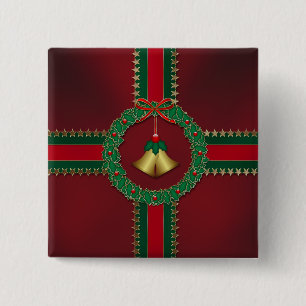 Badge Carré 5 Cm Bouton de Noël Étoiles et rayures