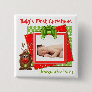 Badge Carré 5 Cm Bouton de Noël pour bébé Reindeer