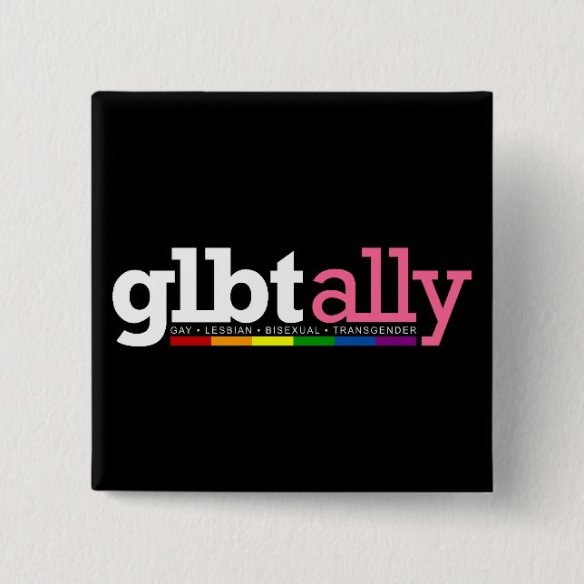 Badge Carré 5 Cm Bouton de noir d'allié de GLBT (Devant)