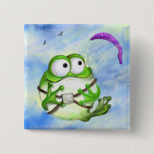 Badge Carré 5 Cm Bouton de parapente de grenouille amusante