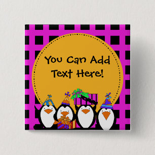 Badge Carré 5 Cm Bouton de partie de pingouin personnalisé