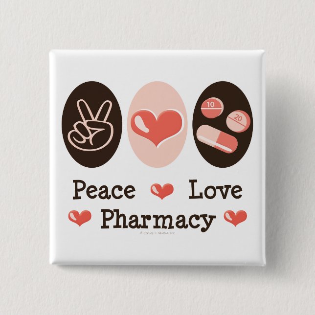 Badge Carré 5 Cm Bouton de pharmacie d'amour de paix (Devant)