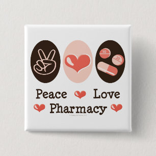 Badge Carré 5 Cm Bouton de pharmacie d'amour de paix