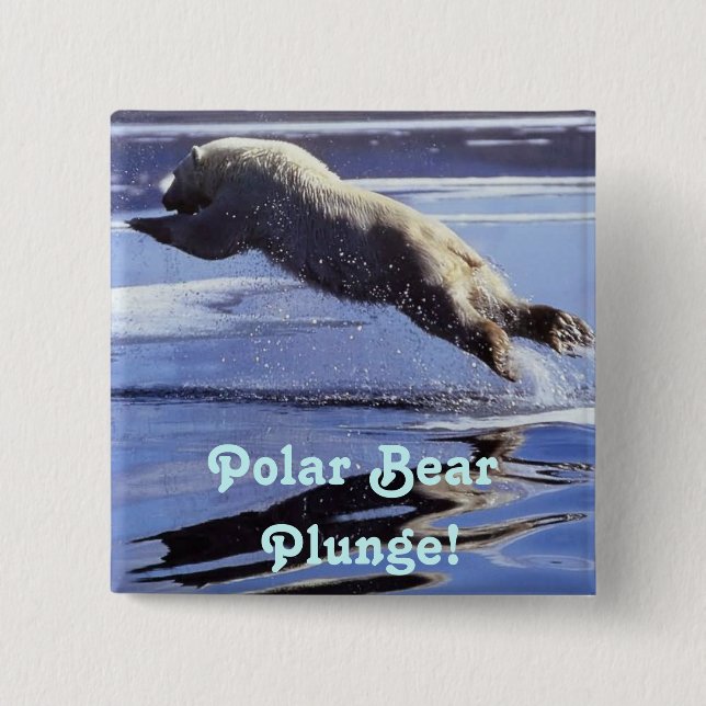 Badge Carré 5 Cm Bouton de plongeon d'ours blanc (Devant)
