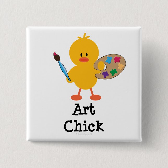 Badge Carré 5 Cm Bouton de poussin d'art (Devant)