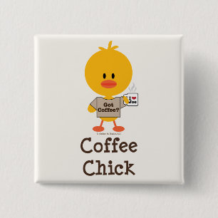 Badge Carré 5 Cm Bouton de poussin de café