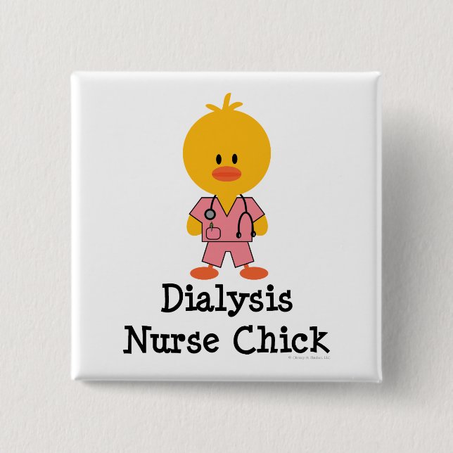 Badge Carré 5 Cm Bouton de poussin d'infirmière de dialyse (Devant)