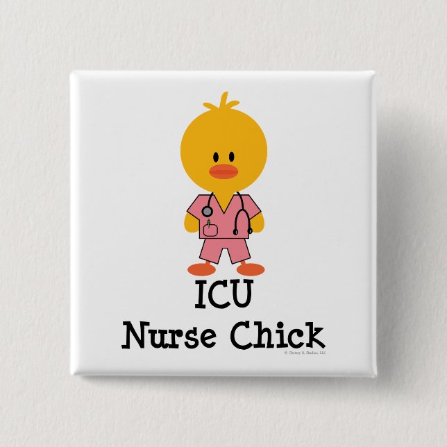 Badge Carré 5 Cm Bouton de poussin d'infirmière d'ICU (Devant)
