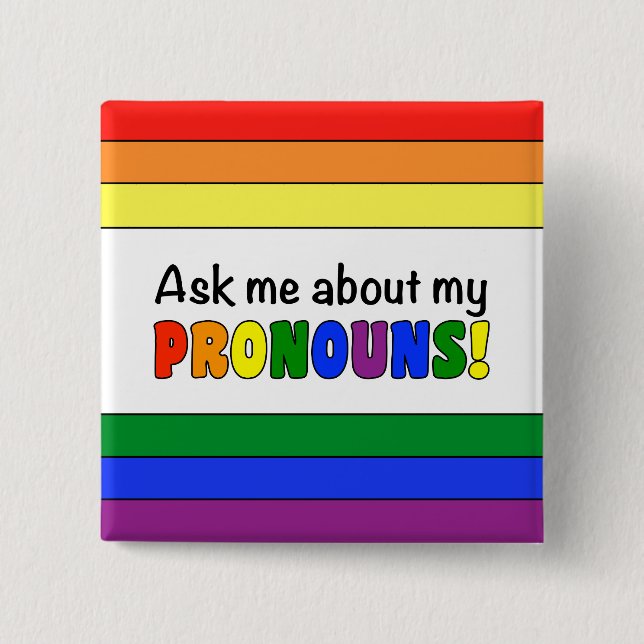 Badge Carré 5 Cm Bouton de pronoms (arc-en-ciel) (Devant)
