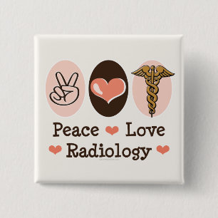 Badge Carré 5 Cm Bouton de radiologie d'amour de paix