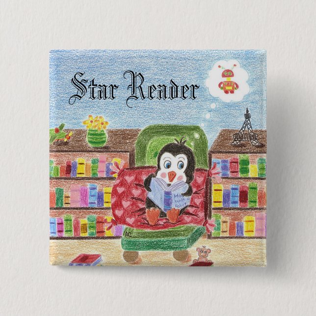 Badge Carré 5 Cm Bouton de récompense de pingouin (Devant)