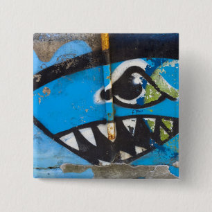Badge Carré 5 Cm Bouton de requin de graffiti