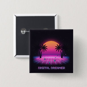 Badge Carré 5 Cm Bouton de revers rétro Digital Dreamer
