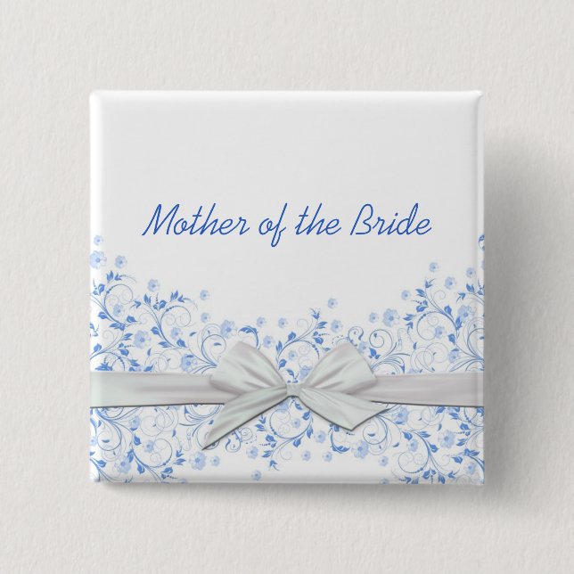 Badge Carré 5 Cm Bouton de ruban bleu floral de luxe (Devant)