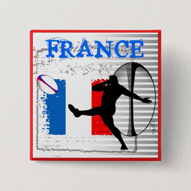 Badge Carré 5 Cm Bouton de rugby de la France (Devant)