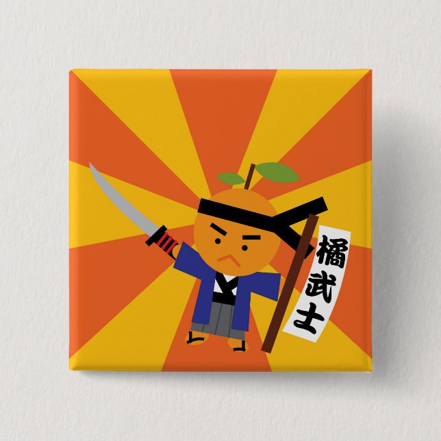 Badge Carré 5 Cm Bouton de samouraïs de mandarine (Devant)