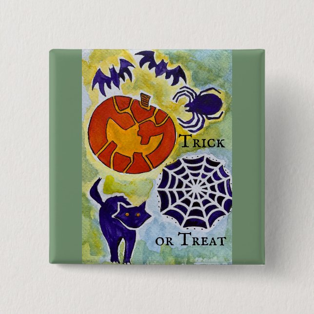 Badge Carré 5 Cm Bouton de sélection ou de traitement de l'Hallowee (Devant)