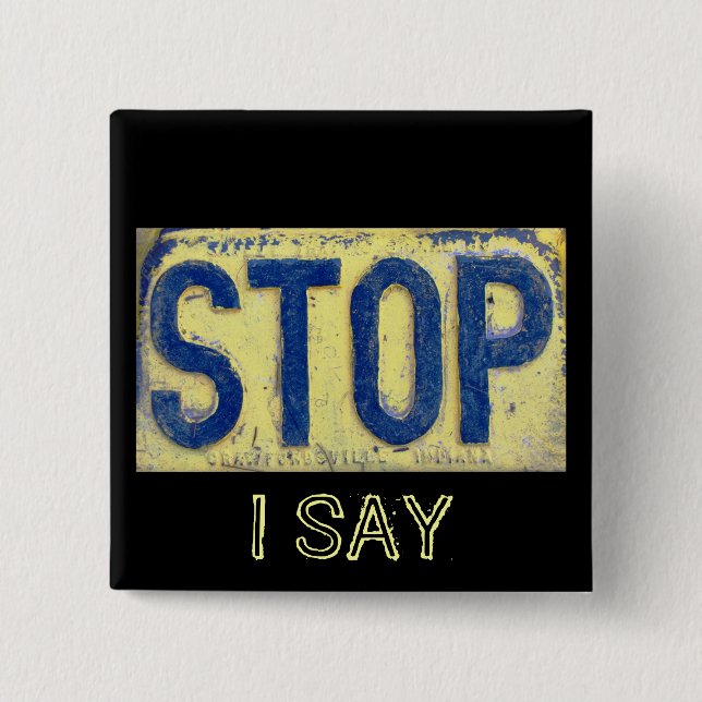 Badge Carré 5 Cm Bouton de signe STOP antique (Devant)
